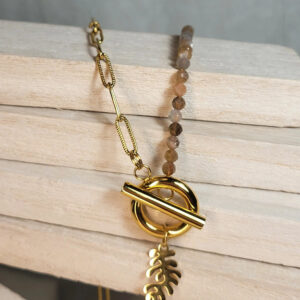 Collier Acier et Pierre de Lune Peach