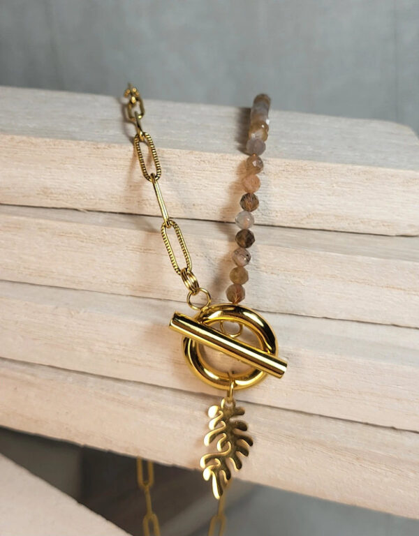 Collier Acier et Pierre de Lune Peach